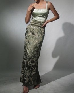  Women's Blouse and skirt Green Polyester Satin 100466 Green 