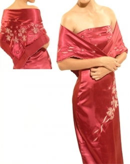  Women's Gown with panuelo Burgundy Polyester Satin 100577 Burgundy 