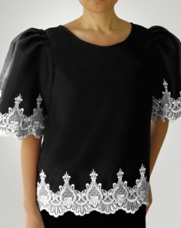  Women's Kimona blouse Black Organza 100582 Black 