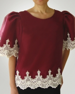  Women's Kimona blouse Maroon Organza 100584 Maroon 